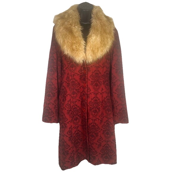 Static Gothic Burgundy Faux Fur Y2K Vintage Coat Pattern Jacket 100% Cotton Sz M - Picture 1 of 16